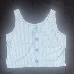 Striped Blue Button-Up Crop Top